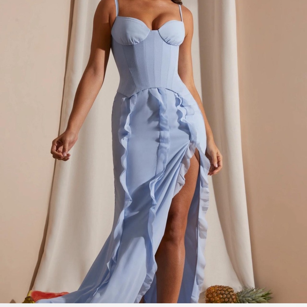oh polly blue corset frill dress